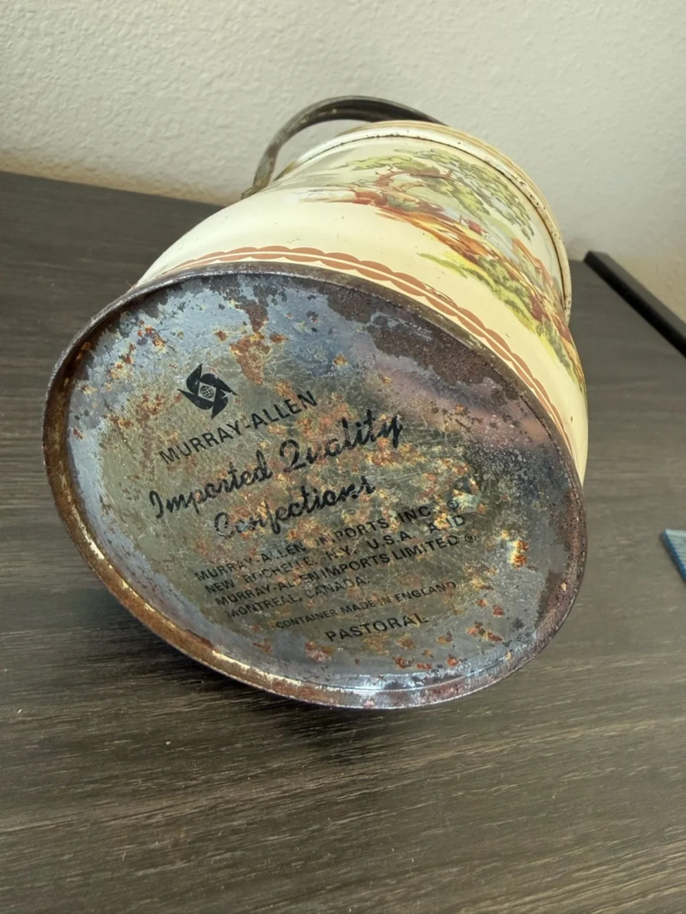 Vintage Murray Allen Imports pastoral Tin‎ with lid and handle